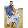 happy young couple have romantic time outdoor while smiling and hug