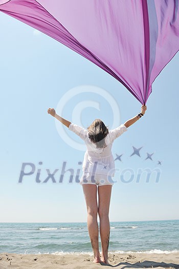 beautiful young woman on beach with scarf relax smile and have fun beautiful young woman on beach with scarf relax smile and have fun