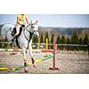 Young woman show jumping with horse