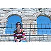 tourist woman in italian city verona
