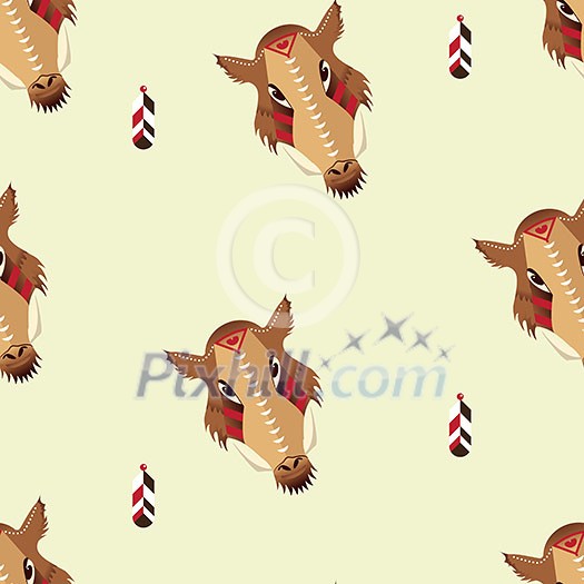Razorback heads mascot in indigenous style seamless pattern , vector illustration Razorback heads mascot in indigenous style seamless pattern , vector illustration