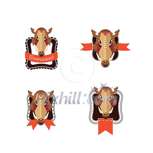 Razorback heads mascot on shields with ribbons, vector illustration Razorback heads mascot on shields with ribbons, vector illustration