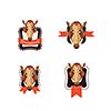 Razorback heads mascot on shields with ribbons, vector illustration