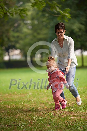 happy family playing together outdoor in park mother with kids running on grass happy family playing together outdoor in park mother with kids running on grass