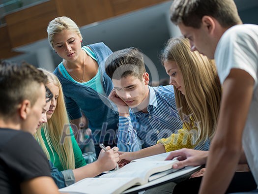 happy students group study in classroom happy students group study in classroom