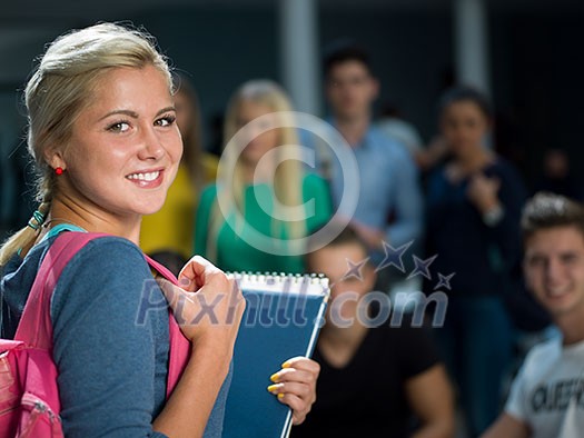 happy students group study in classroom happy students group study in classroom