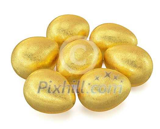 Several golden Easter eggs isolated on white background Several golden Easter eggs isolated on white background