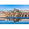 View of and Gradchany Prague Castle and St. Vitus Cathedral over  Vltava river
