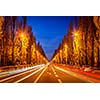 Street road in evening with motion blur. Munich, Germany
