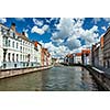 Canal and old houses in Bruges (Brugge), Belgium