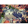 Vintage retro hipster style travel image of aerial view of the Burg square with the City Hall. Bruges (Brugge) , Belgium