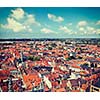 Vintage retro hipster style travel image of aerial view of Bruges (Brugge) from Belfry, Belgium with tilt shift toy effect shallow depth of field