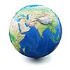 Earth isolated on white background with soft shadow. Focus on India and Middle East, Map and earth data used is computer generated in public domain from www.naturalearthdata.com