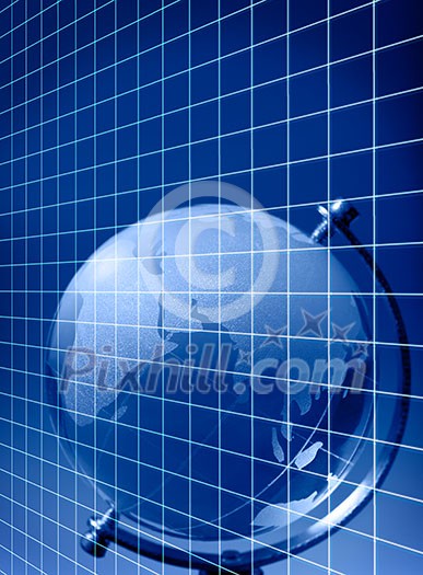 Business background - grid and crystal glass globe Business background - grid and crystal glass globe