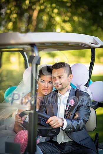 Portrait of a young wedding couple on their wedding day Portrait of a young wedding couple on their wedding day