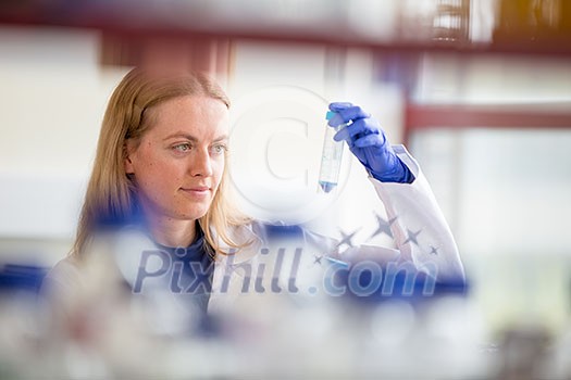 Portrait of a female researcher doing research in a lab (shallow DOF; color toned image) Portrait of a female researcher doing research in a lab (shallow DOF; color toned image)