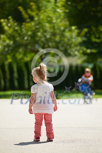 happy little girl have fun in park happy little girl have fun in park