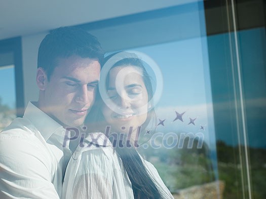romantic happy young couple relax at modern home indoors romantic happy young couple relax at modern home indoors