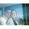 romantic happy young couple relax at modern home indoors