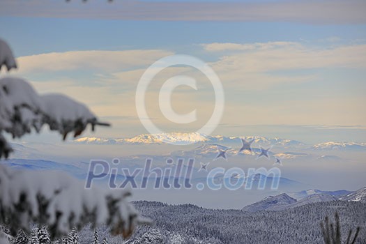 winter mountain landscape at sunny day and snow peaks winter mountain landscape at sunny day and snow peaks