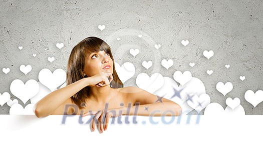 Naked attractive girl with white blank banner Naked attractive girl with white blank banner