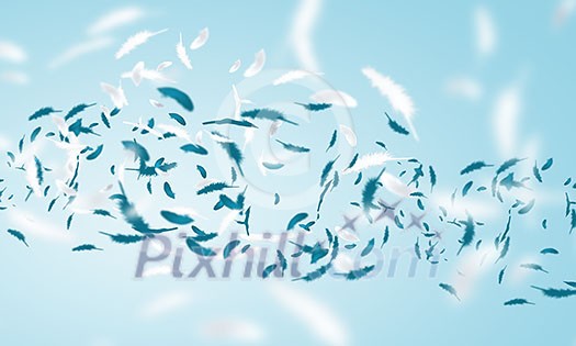 Abstract background image of feathers flying in air Abstract background image of feathers flying in air