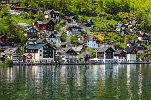Austrian tourist destination Hallstatt village on Hallstatter See in Austrian alps. Salzkammergut region, Austria Austrian tourist destination Hallstatt village on Hallstatter See in Austrian alps. Salzkammergut region, Austria
