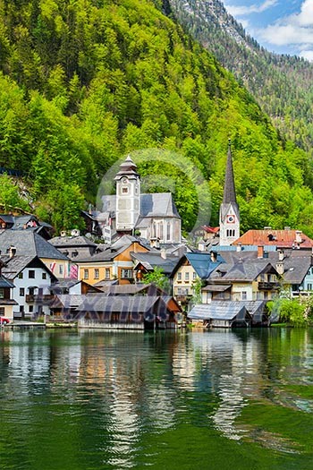 Austrian tourist destination Hallstatt village on Hallstatter See in Austrian alps. Salzkammergut region, Austria Austrian tourist destination Hallstatt village on Hallstatter See in Austrian alps. Salzkammergut region, Austria
