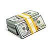 Creative business finance making money concept - stack of bundles of 100 US dollars 2013 edition banknotes bills isolated on white