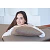 portrait of happy young beautiful woman at home