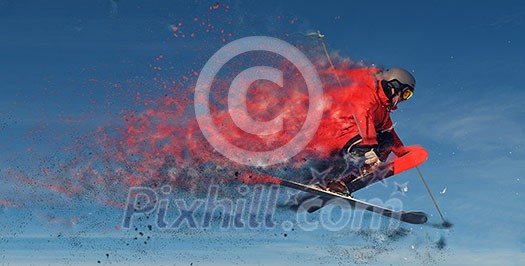 design of jumping skier at mountain. winter snow fresh suny day design of jumping skier at mountain. winter snow fresh suny day