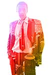 Double exposure concept of businessman and city