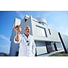 senior man in front of luxury modern home villa