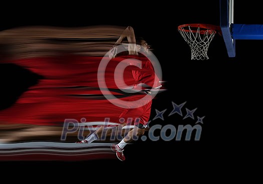 basketball game sport player in action isolated on black background basketball game sport player in action isolated on black background