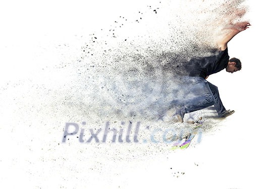 abstract pixelated design of a Boy practicing and jumping skate in a park abstract pixelated design of a Boy practicing and jumping skate in a park