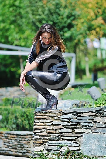young woman posing in fashion business and caual clothing outdoor young woman posing in fashion business and caual clothing outdoor