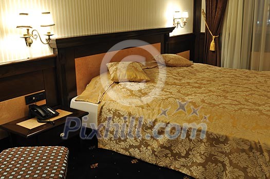 modern hotel room appartment indoor with double bed and lcd tv modern hotel room appartment indoor with double bed and lcd tv