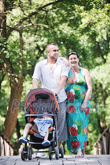 Happy young Family at park relaxing and have fun with pregnant woman Happy young Family at park relaxing and have fun with pregnant woman