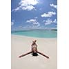 beautiful and happy young woman on beach have fun and relax on summer vacation  over the crystal clear sea