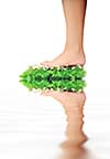 woman legs walking on small peace of green grass isolated on white representing last oasis concept