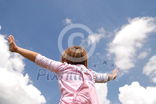girl with arms wide open and sky background (Multiple values) girl with arms wide open and sky background (Multiple values)