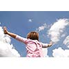 girl with arms wide open and sky background (Multiple values)