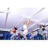 group of young girls stepping in fitness club
