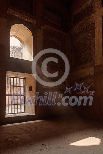 Ray of sun coming through window in Agra fort. Agra, Uttar Pradesh, India Ray of sun coming through window in Agra fort. Agra, Uttar Pradesh, India