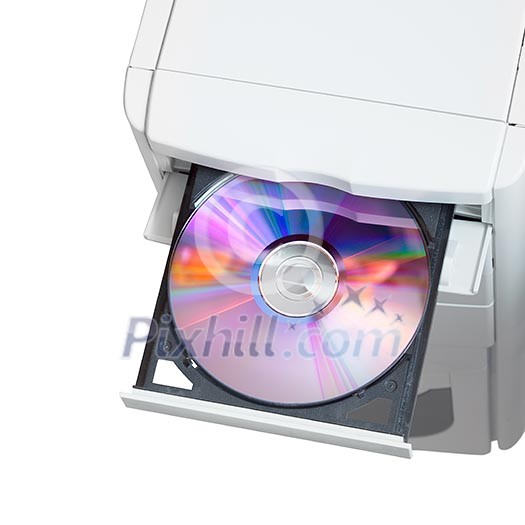Computer with dvd in open tray Computer with dvd in open tray