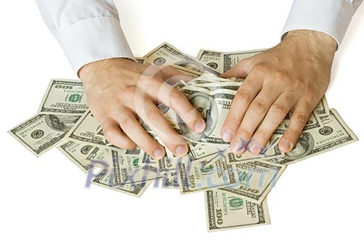 Greedy hands grabbing money lot of dollars Greedy hands grabbing money lot of dollars