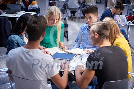 happy students group study in classroom happy students group study in classroom