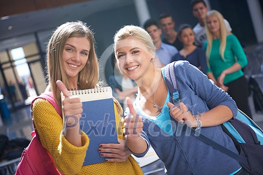 happy students group study in classroom happy students group study in classroom