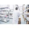 medical factory  supplies storage indoor with workers people