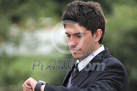 one young businessman face portrait outdoor one young businessman face portrait outdoor